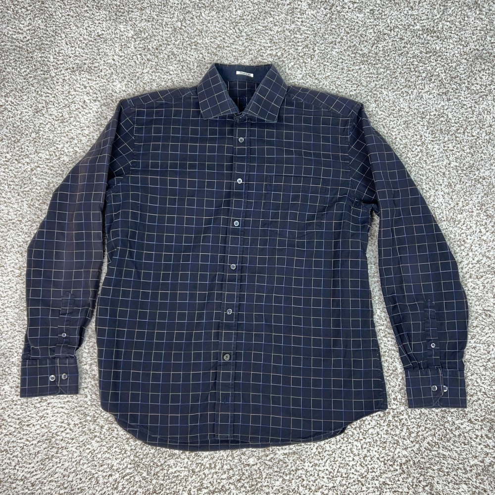 Bugatchi Shirt Mens XL Blue Check Shaped Fit Long Sleeve Button Casual‎ Top Work